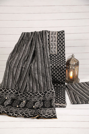 Pure Smoky Black Soft Cotton Unstitched Suit Set Geetha Creation